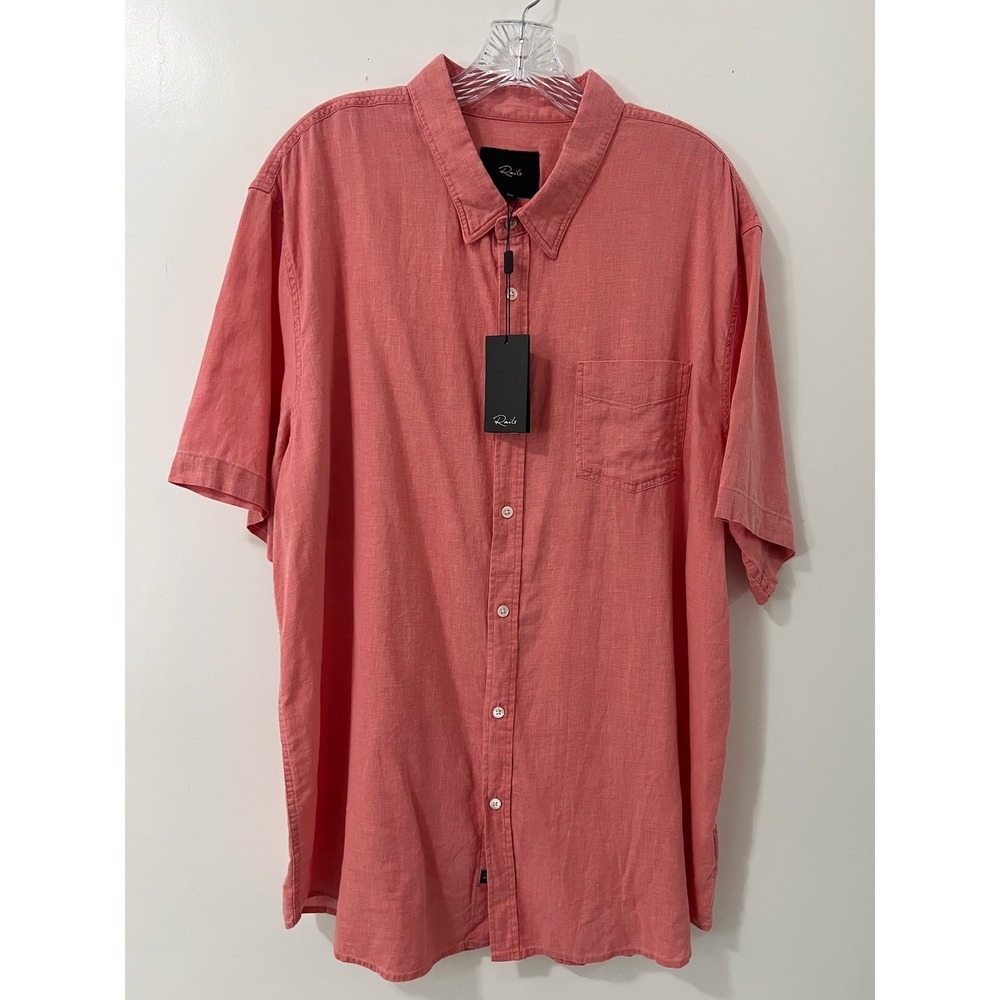 Rails Men's Equator Linen Blend Short Sleeve Button Up Shirt Coral XXL